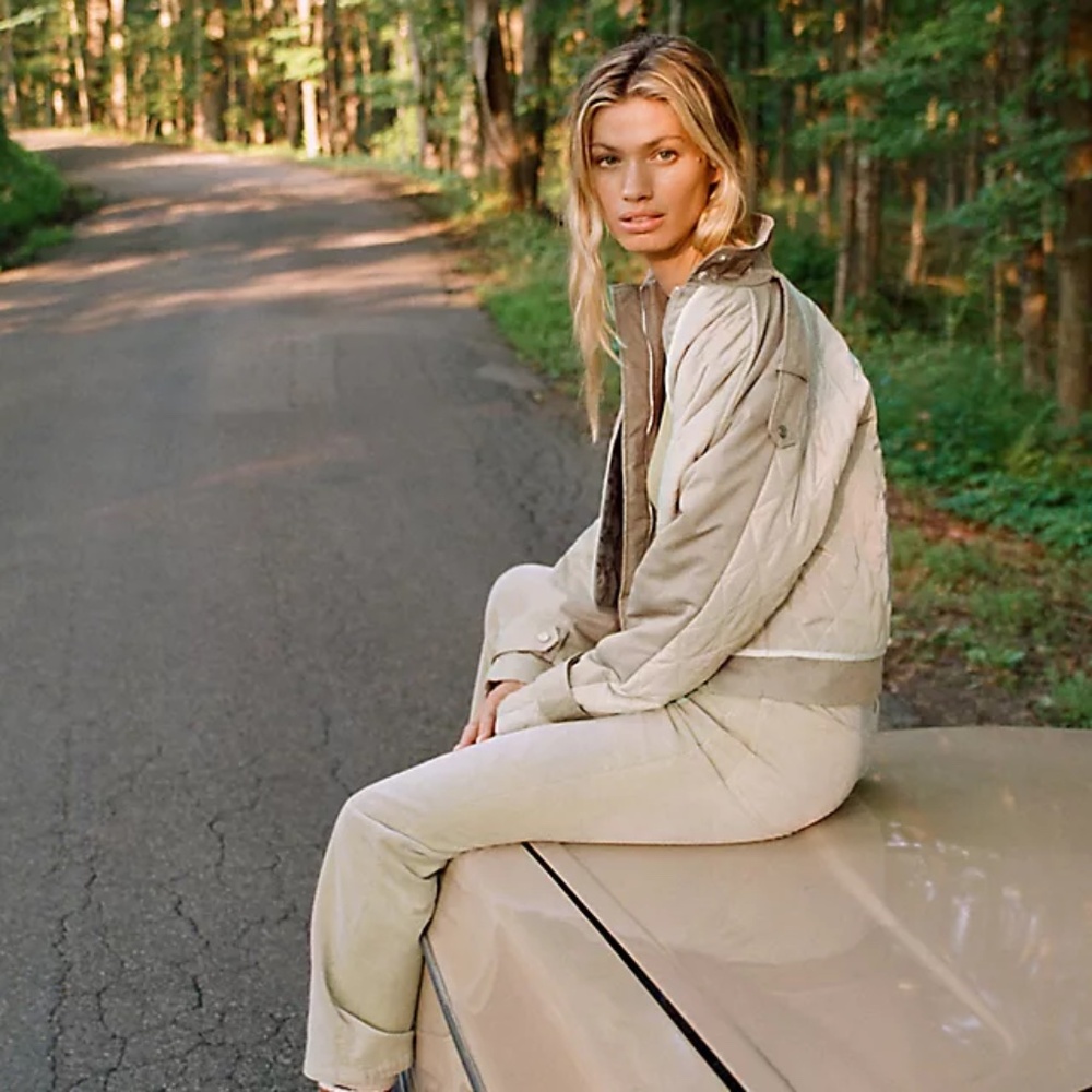 NEW ANTHROPOLOGIE Quilt Mixed Cropped Moto Puffer Jacket